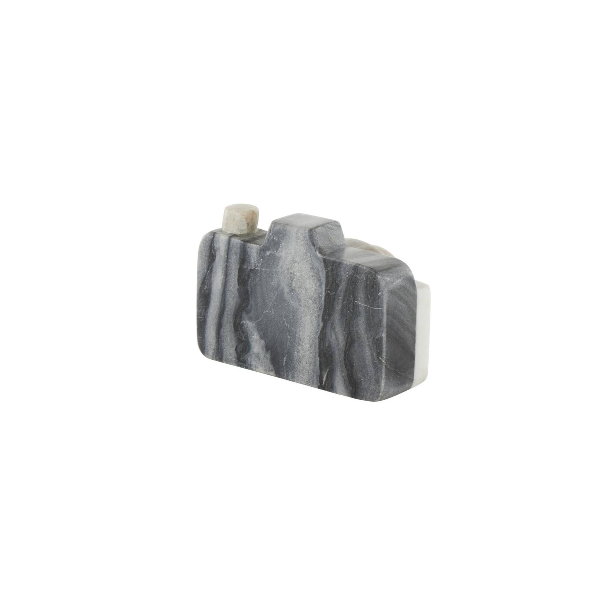 5" White Abstract Marble Digital Camera Sculpture with Beige & Gray Accents